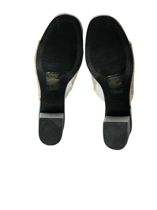 Avon Cushion Walk Slides Sandal Block Heel Womens 9 Beige Straw Weave Mules Shoe - Picture 10 of 11